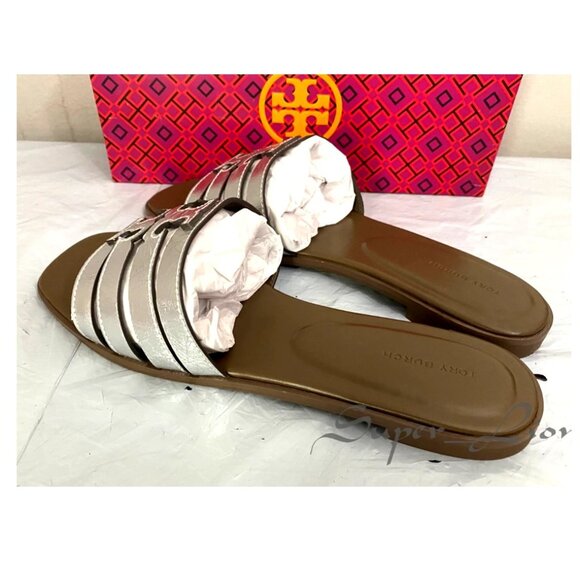 NEW Tory Burch Women's Ines Cage Metallic Leather Slide - Picture 7 of 9